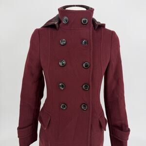 Pea Coat Burgundy Wool Rabbit Hair S/M Plaid Whimsygoth Dark Academia Old Money